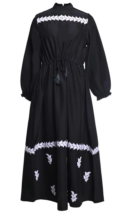 Beautiful Black White Intricate Lace Detailing Abaya - S/54 [+$ 4.99]