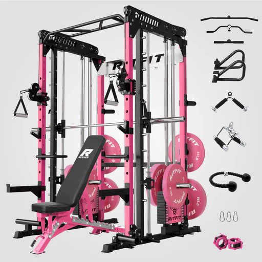 Ritfit Pink M1 Pro Multi-functional Smith Machine Home Gym Package - Black/pink/weight Stack Set