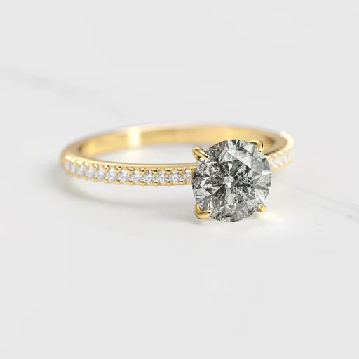 Round Half Pave Salt & Pepper Diamond Ring - 14k Rose Gold/6mm