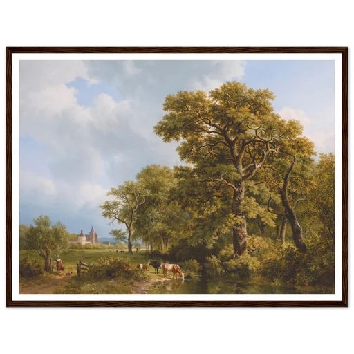 A Summer Landscape With Cows Watering, A Castle In The Distance (1836) Art Print