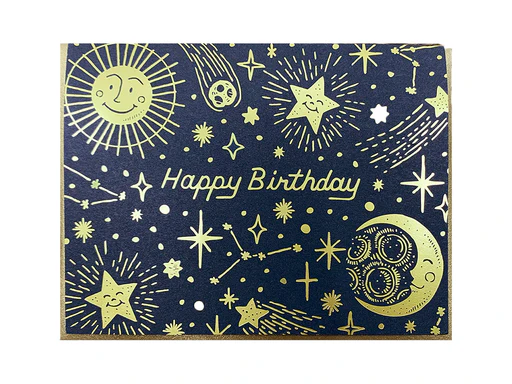Celestial Birthday Greeting Card - Gold