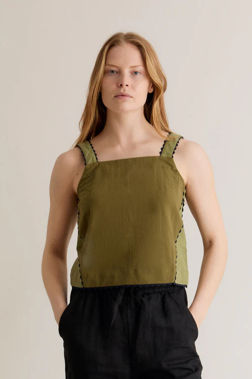 Iris - Organic Cotton Patchwork Green Top
