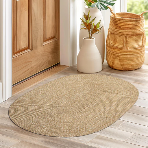Brown Multicolor Indoor Outdoor Braided Kitchen Rug - Oval/4' X 6'