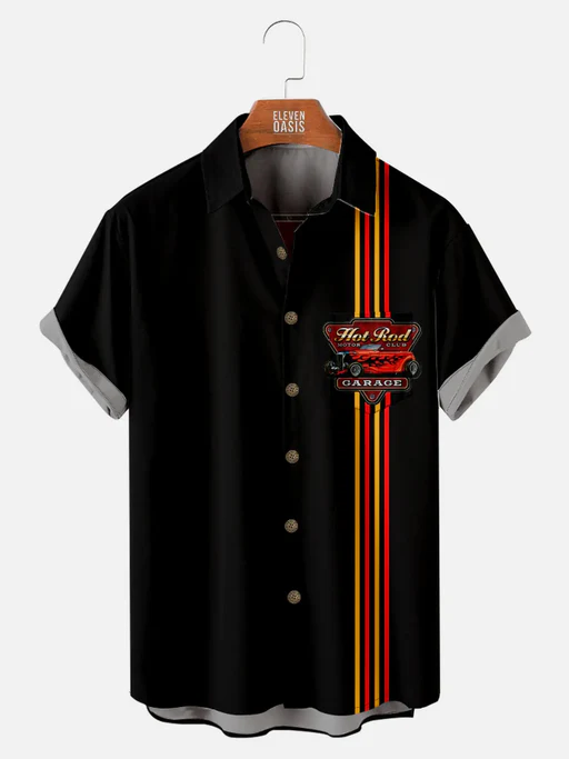 Men's Hot Rod Garage Racing Stripe Short Sleeve Shirt