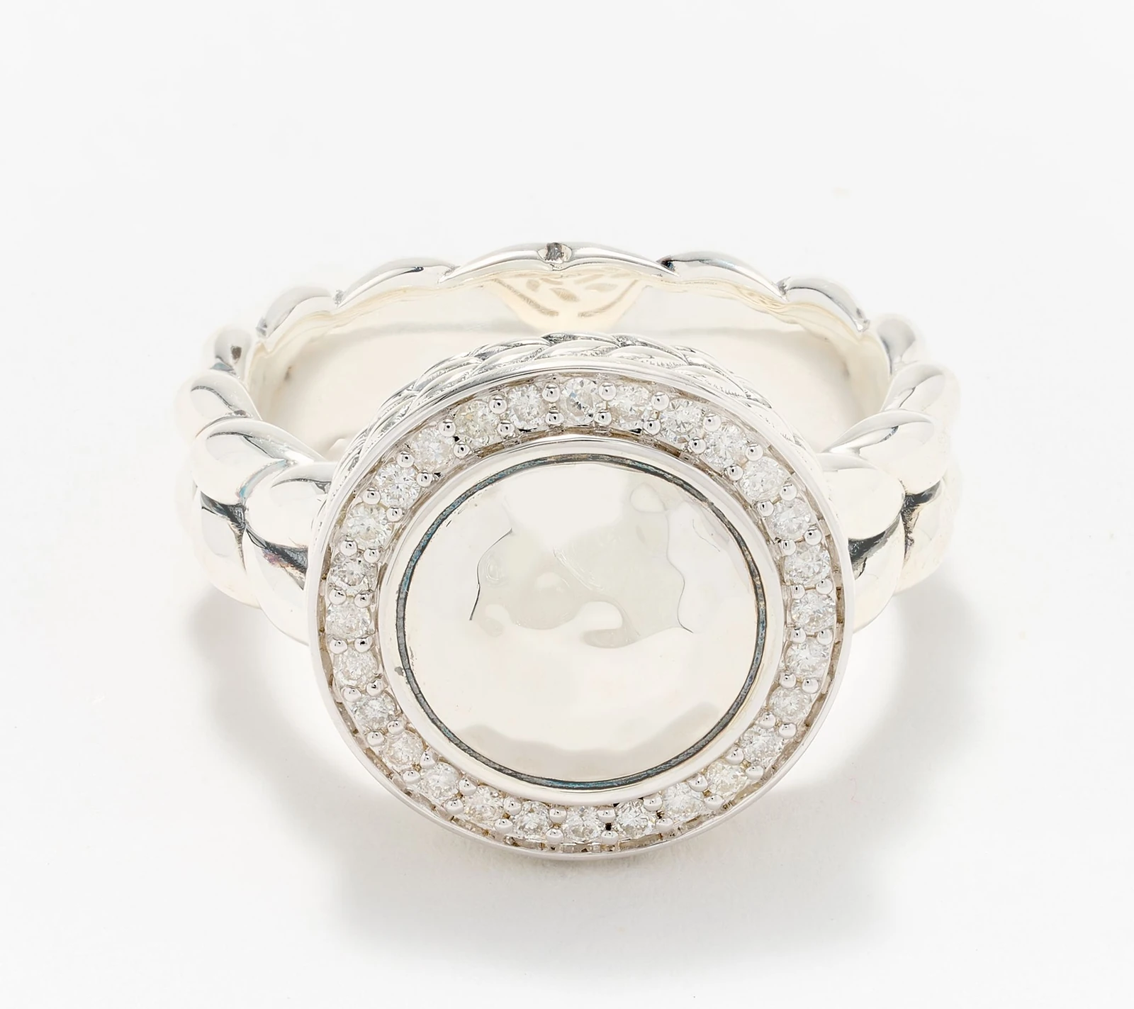 Jai Sterling Silver Hammered Disk Diamond Ring