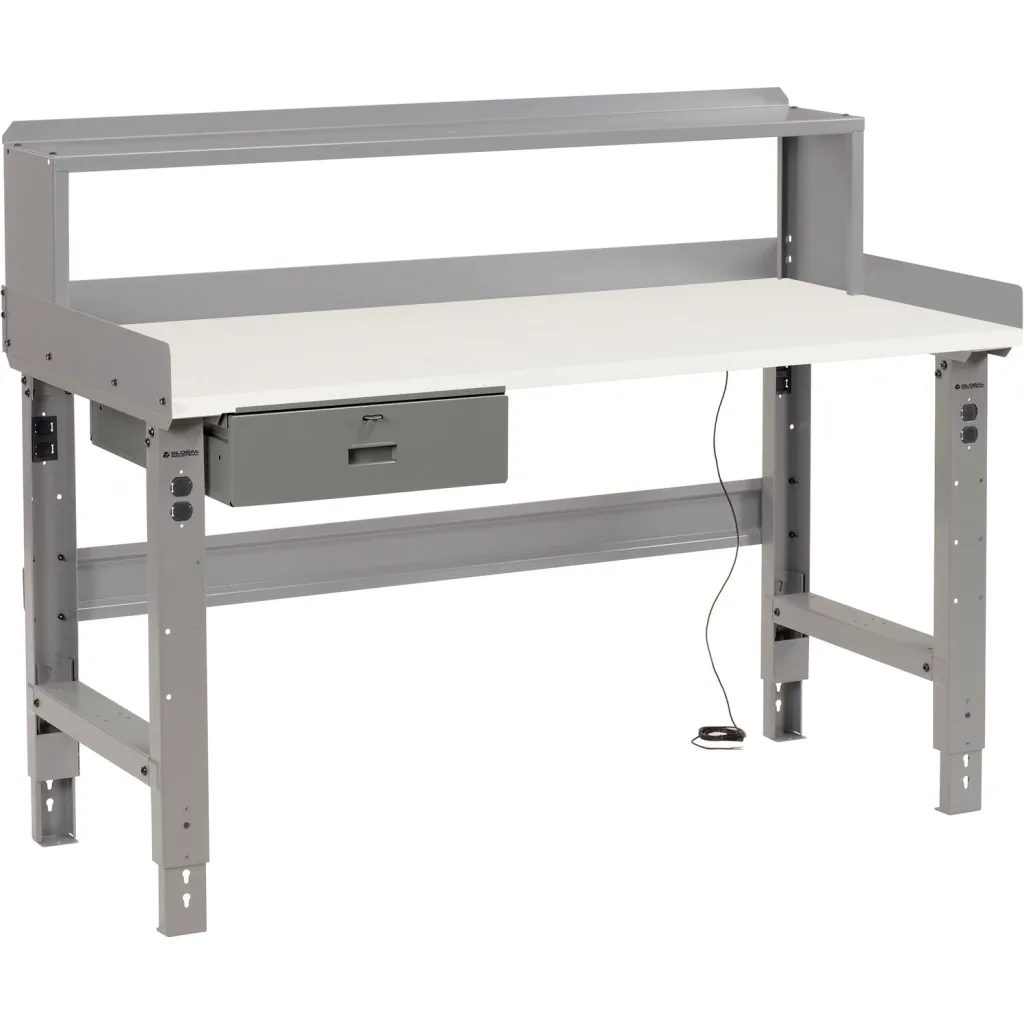 Global Industrial Workbench W/ Esd Square Edge Top & Riser, 48"w X 30"d, Gray