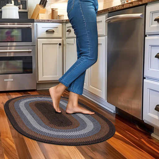 Black, Tan Indoor Outdoor Braided Rug For Patios, Porches And Kitchens - Bradford Collection - Oval/6' X 9'