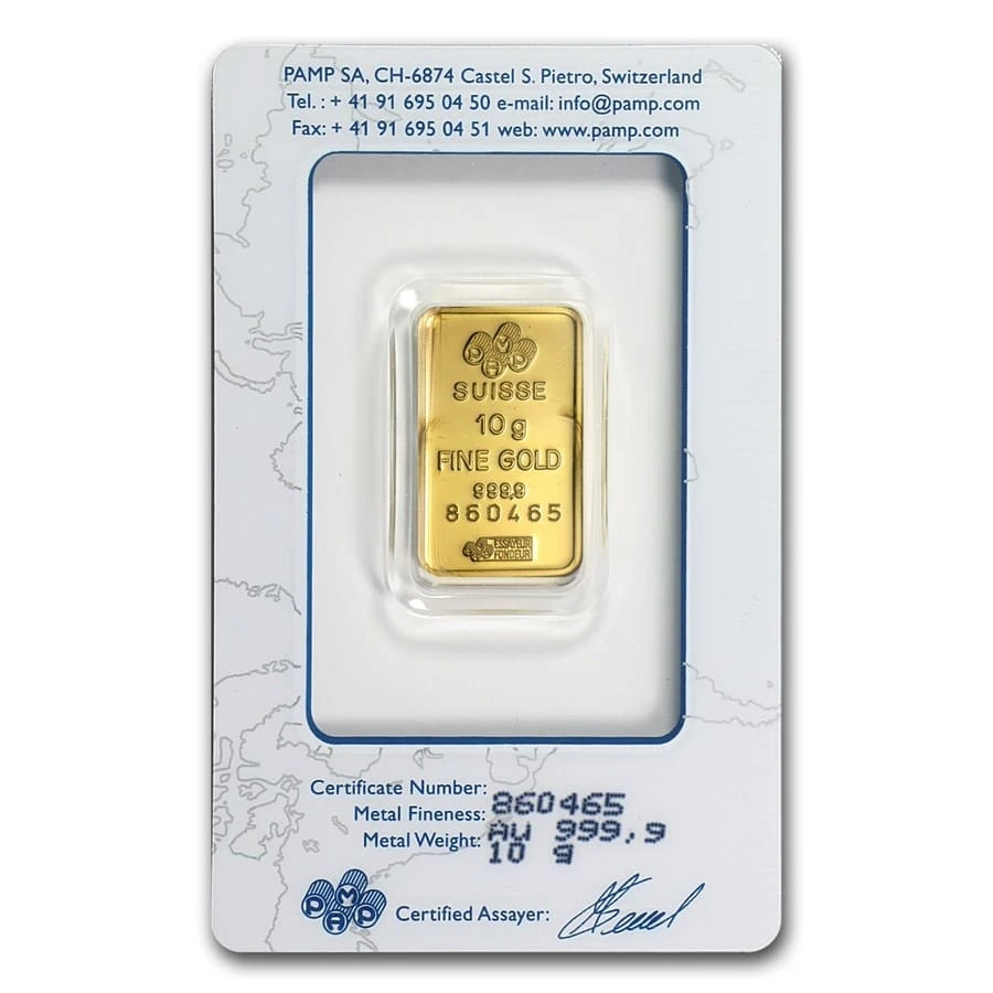 10 Gram Gold Bar - Pamp Suisse Lady Fortuna (vintage, In Assay)