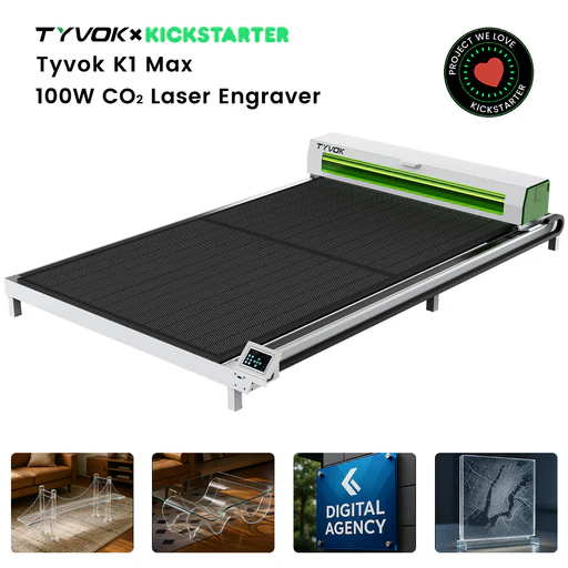 Tyvok K1 Series: The First Compact 100w Modular Co2 Laser Engraver (k1 Max 100w – 1200×2000mm / Versatile Bundle)