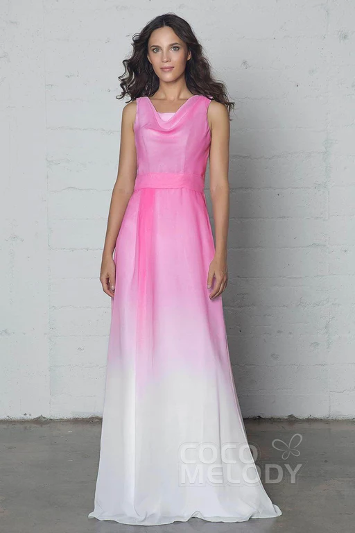 Sheath-column Floor Length Chiffon Ombre Dress Cozf17009 - Black