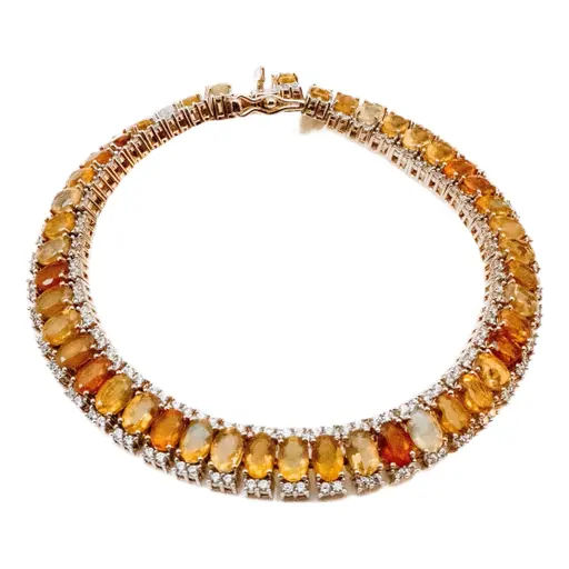 Yellow Brown Ethiopian Opal And Zircon 18k Over 925 Tennis Bracelet - 8 Inches