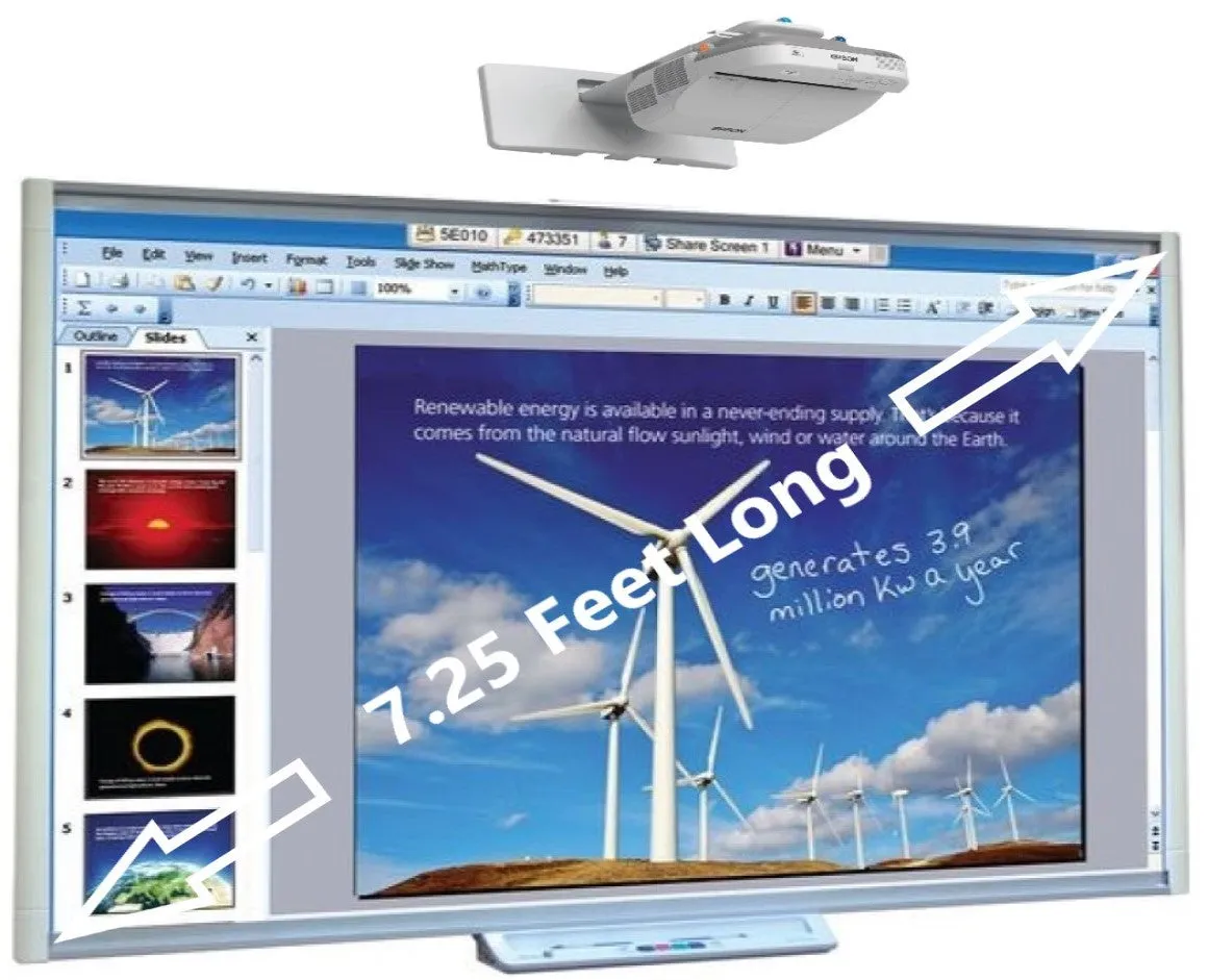 Electronic Interactive Dry Erase Board For Classroom Presentation/collaboration Sbm600 (6 Feet Long By 4 Feet Tall) (2 Yrs Guarantee) - With Smart Uf70w Projector