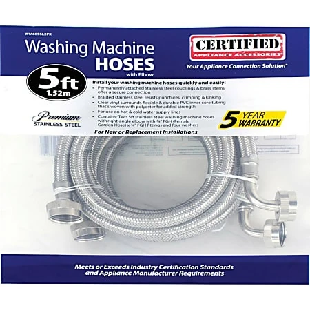 Certified Appliance Accessories 2 Pk Braided Stainless Steel Washing Machine Hoses - 60" - Silver, Stainless Steel