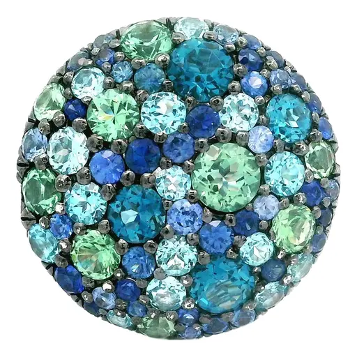 Blue Topaz Green Sapphire Diamond 18k White Gold Ring, Size 6.5