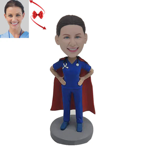 Super Female Doctor In Blue Uniform Custom Bobblehead - 18cm(about 7in)/stationary Head