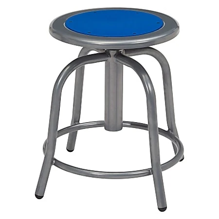 National Public Seating 18–24" Height Adjustable Swivel Stool, Persian Blue Steel Seat, Grey Frame