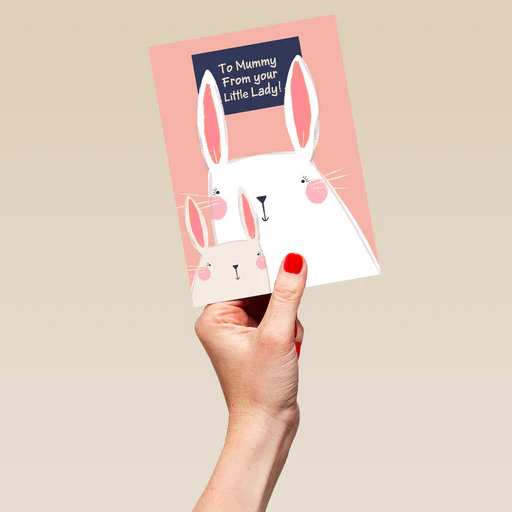 Personalised For Mummy Cute Adult & Baby Bunny Rabbits Card - Large