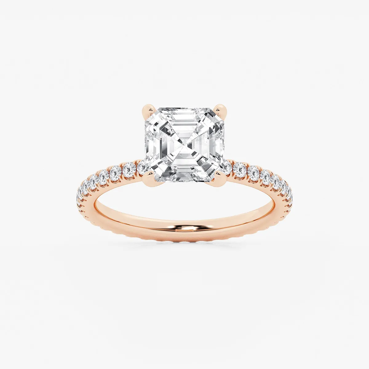 7 Ctw Asscher Lab Grown Diamond Eternity Engagement Ring 14k Rose Gold, E, Vs1