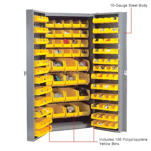 Global Industrial Deep Door Bin Cabinet 156 Yellow Bins Unassembled 38w X 24d X 72h