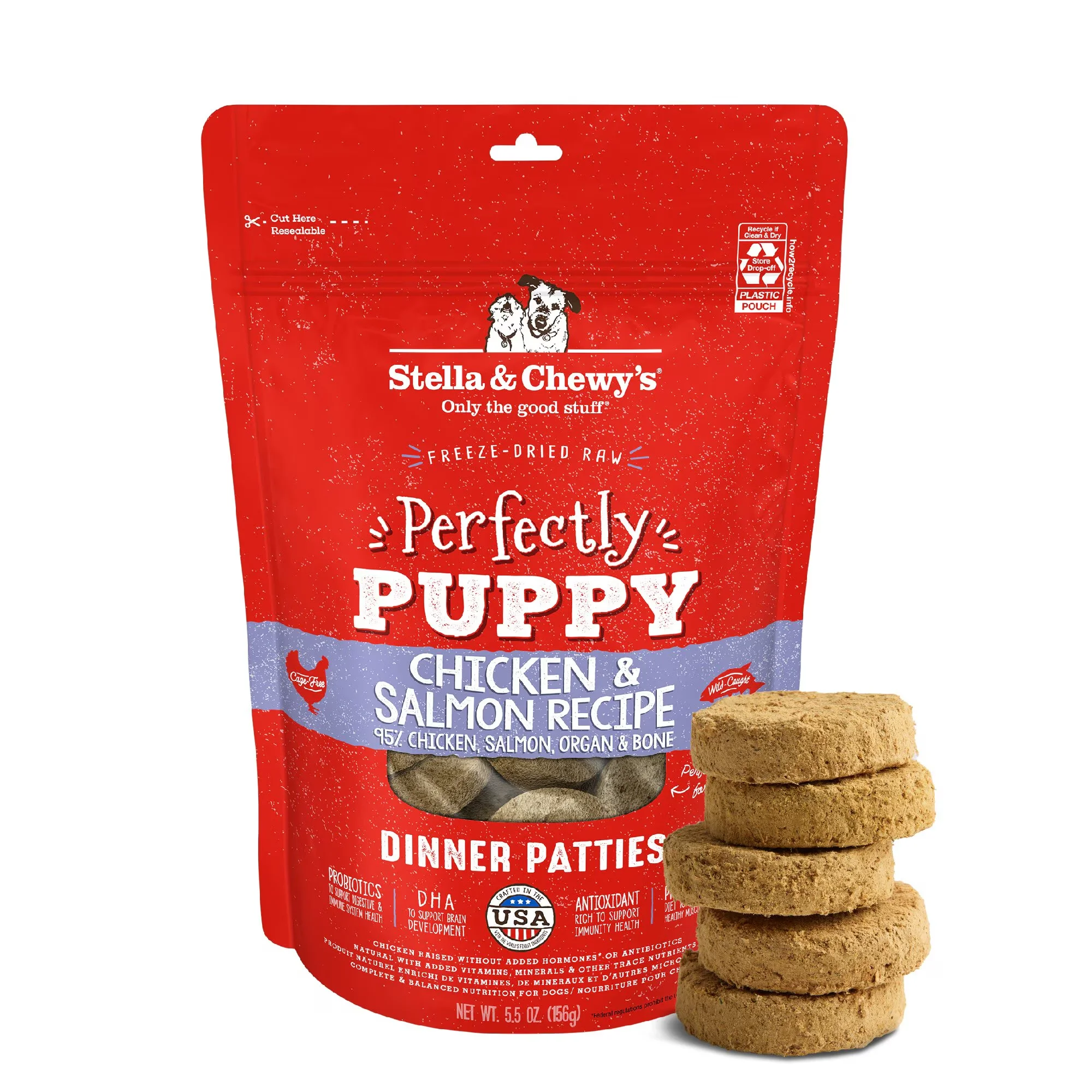 Perfectly Puppy Chicken & Salmon Dinner Patties Freeze-dried Raw Dog Food, 5.5-oz Bag