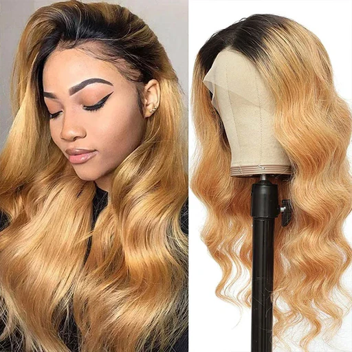1b/27 Ombre Body Wave 13x4 Hd Lace Front Wigs Honey Blonde Color With Dark Roots - 24/150%