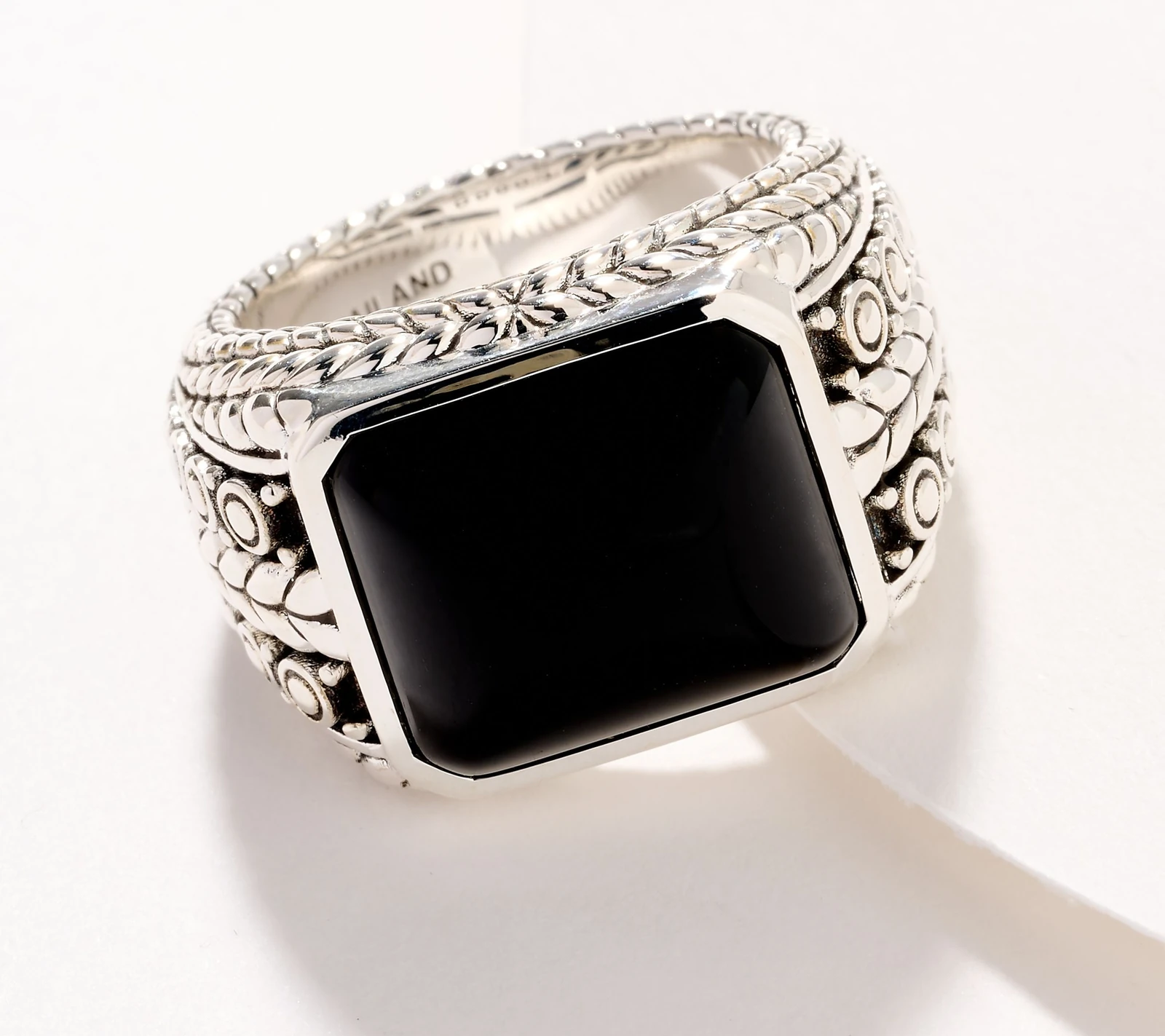 Jai Sterling Silver Cabochon Gemstone Textured Ring