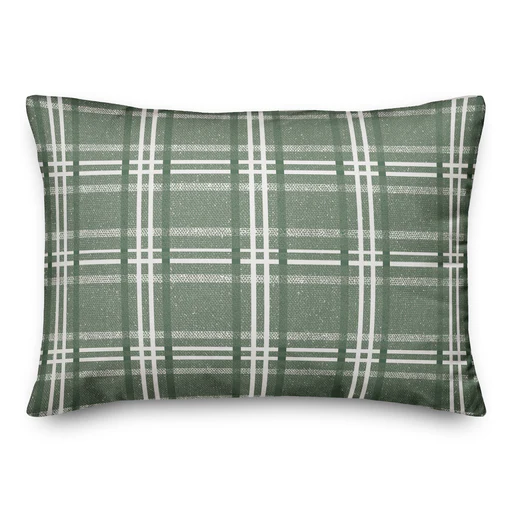 Busy Plaid Indoor / Outdoor Throw Pillow - Green/14x20