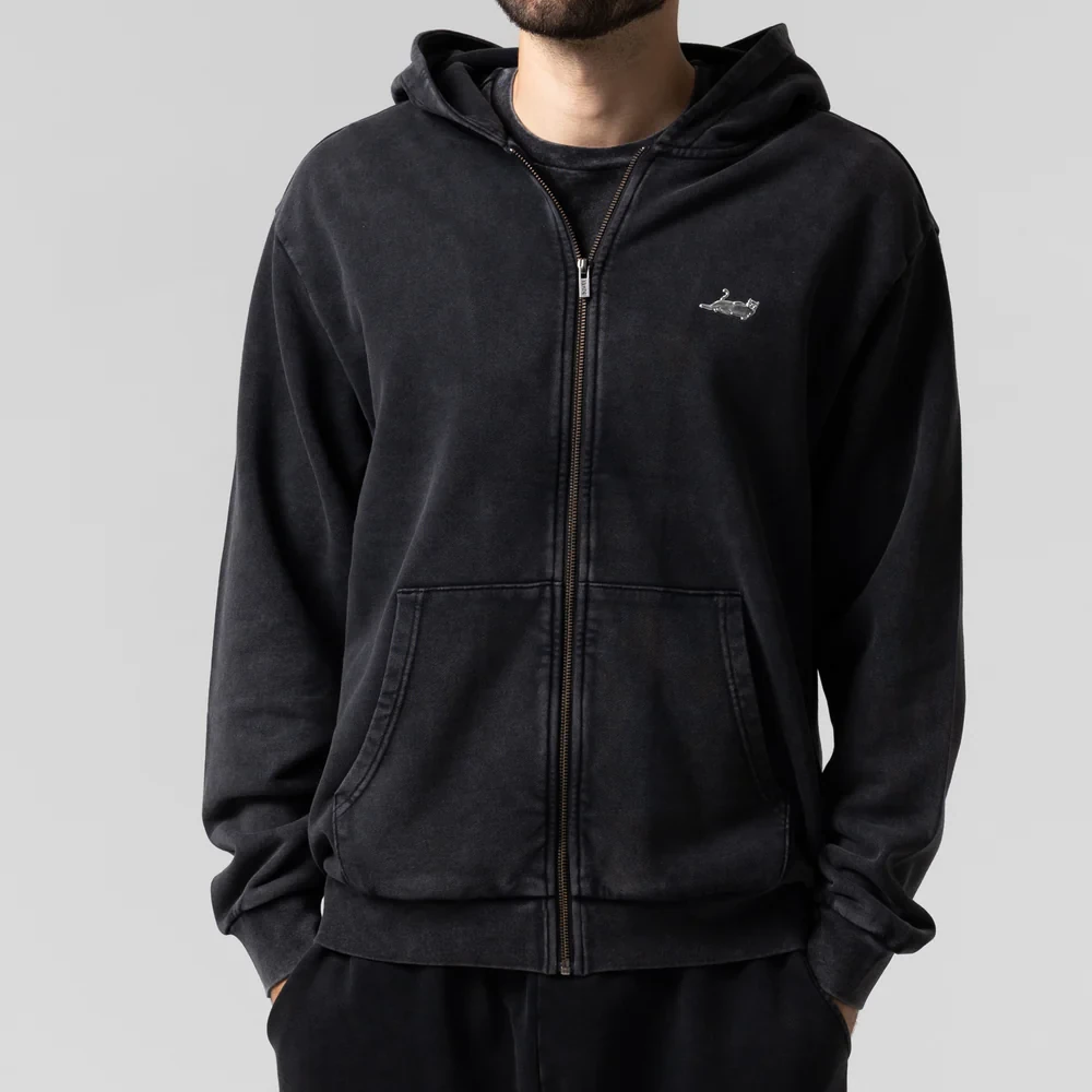 Castanza Zip Up Hoodie (black Vintage Wash) - Small