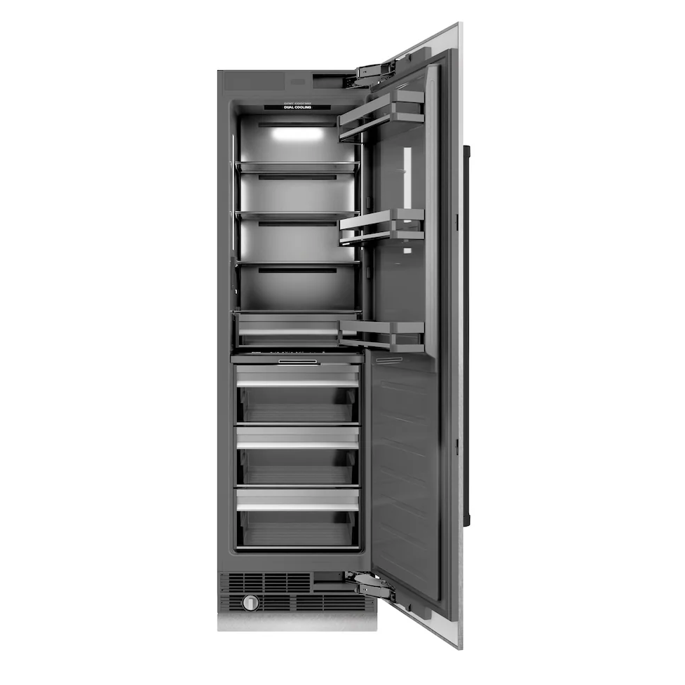 Zline Autograph Edition 24 In. 12.5 Cu. Ft. Column Refrigerator In Satin Stainless Steel With Graphite Gray Interior And Matte Black Accents (rcrvz-sn-24-mb)
