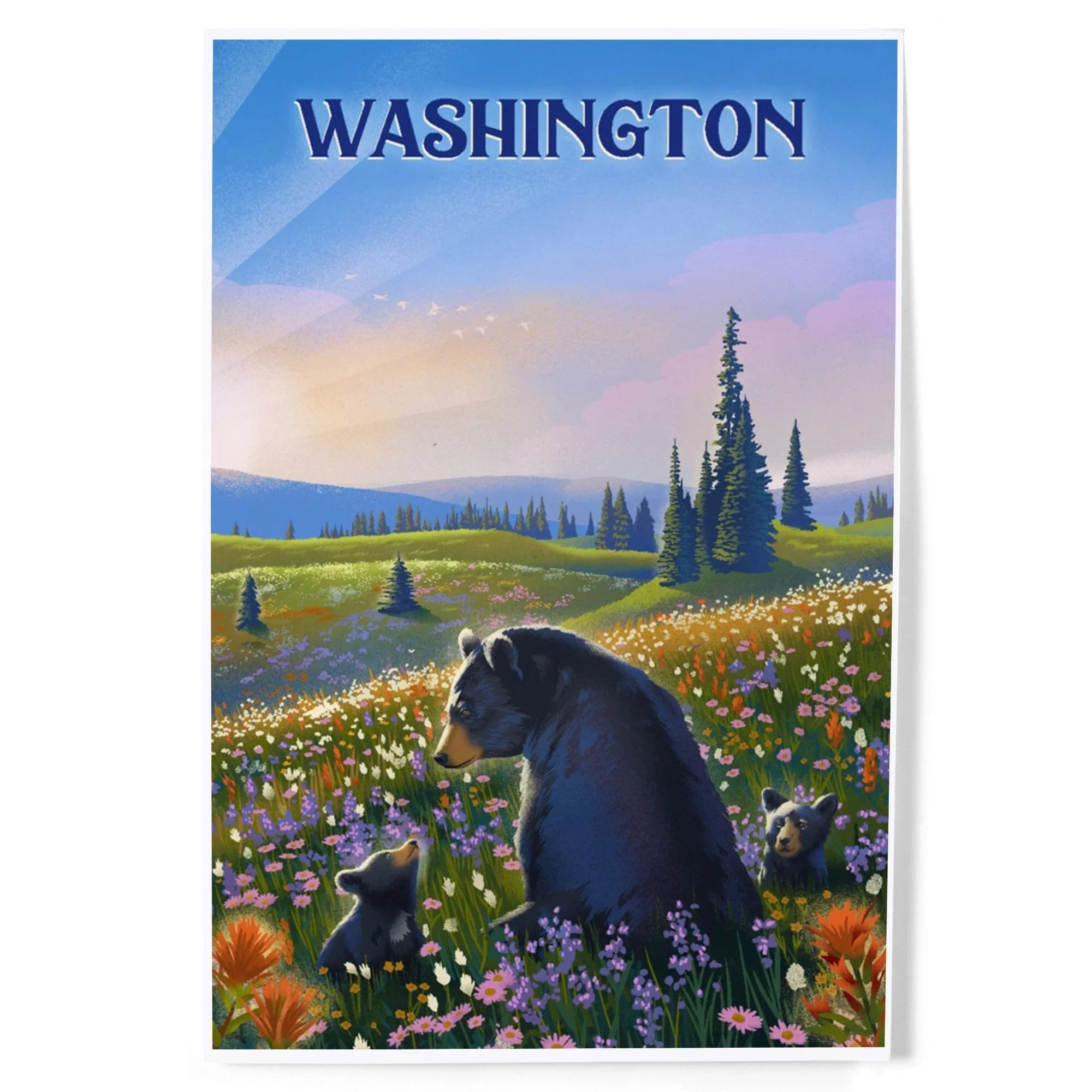 Washington, Lithograph, Bear Family In Field, Art & Giclee Prints - 24 X 36 Giclee Print