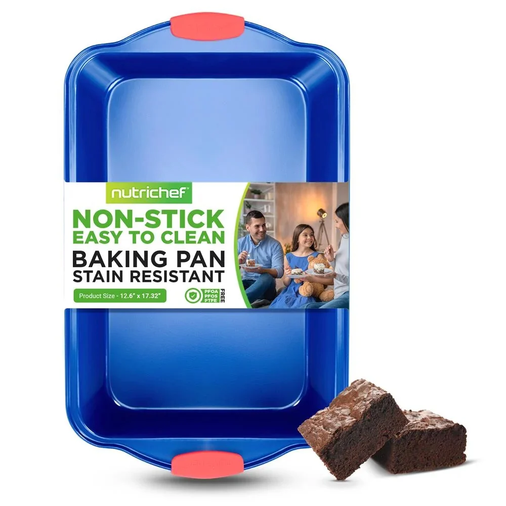 Non-stick Baking Pan - Deluxe Nonstick Blue Coating Inside And Outside With Red Silicone Handles, Compatible With Models: Ncsbsbl10, Ncsbsbl8, Ncsbsbl6 (blue)