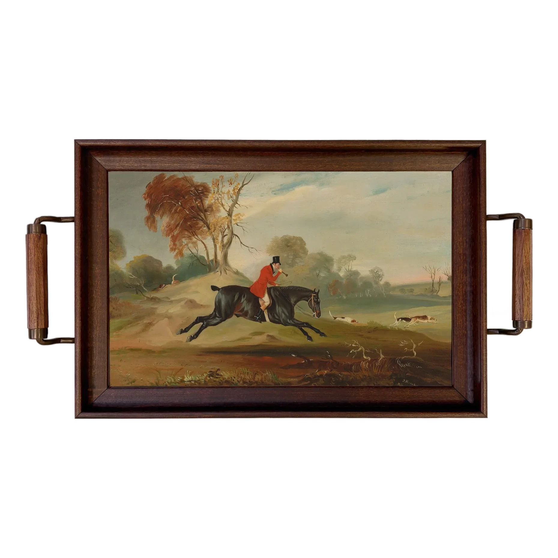 Fox Hunter And Hounds Handmade Wood And Glass Tray