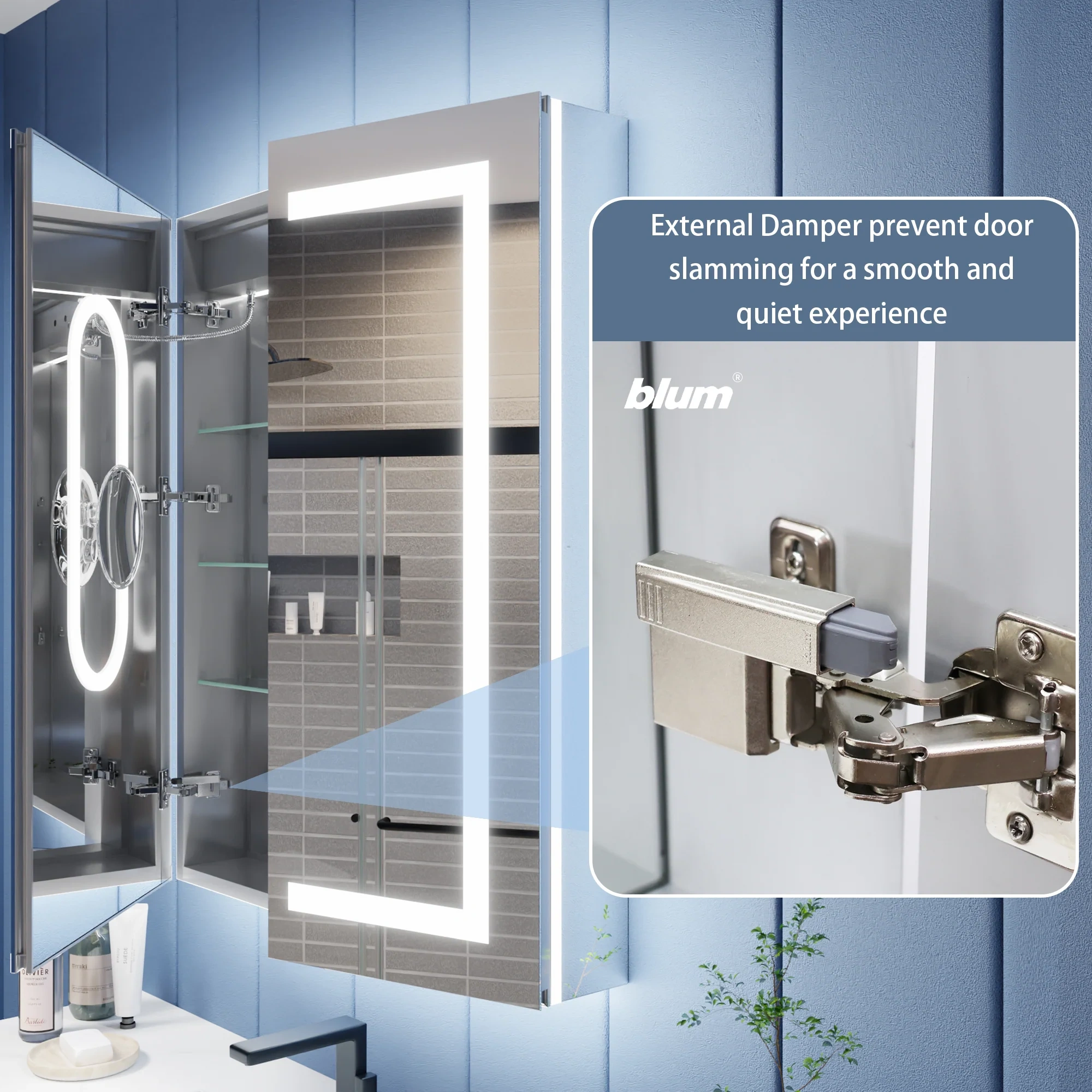 Illusion-b 24" X 36" Led Lighted Inset Mirrored Medicine Cabinet With Magnifiers Front And Back Light, Right Hinge