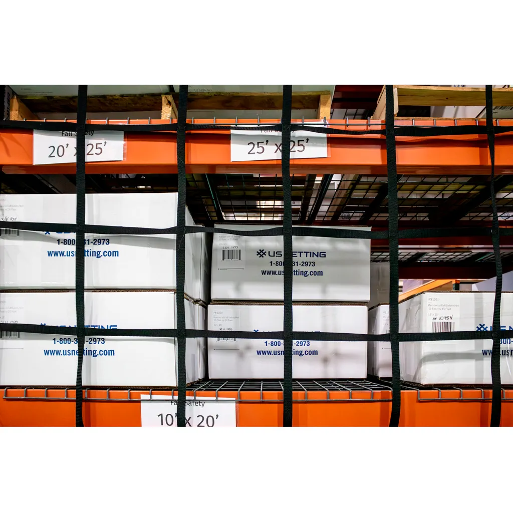 Us Netting Webbing Pallet Rack Netting, 11" Mesh, 25'l X 8'w, Black/orange