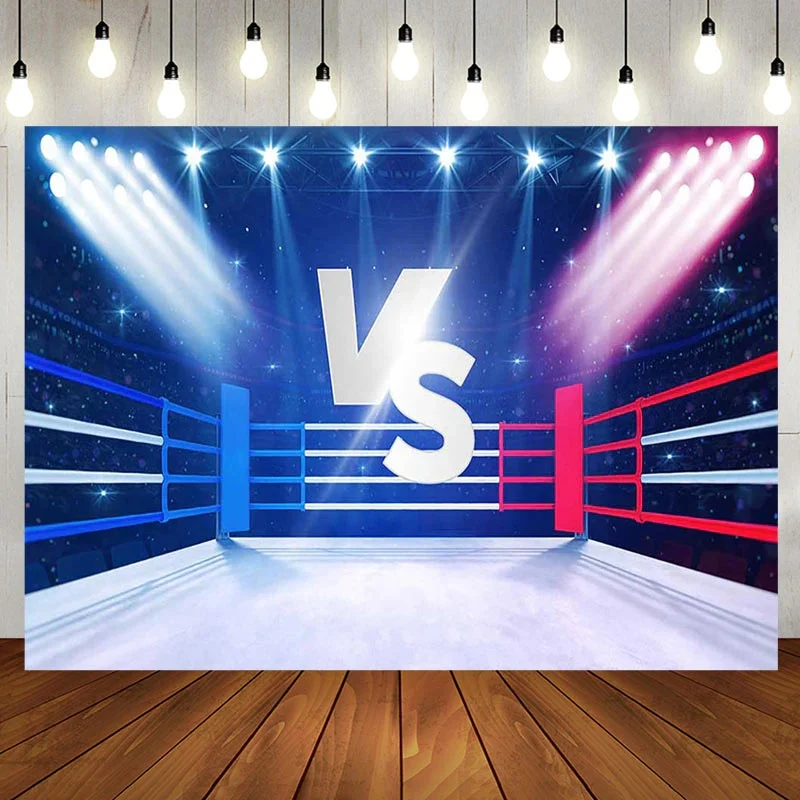 Aperturee Blue Red Boxing Ring Sport Baby Shower Backdrop - 5x3ft(1.5x1m)