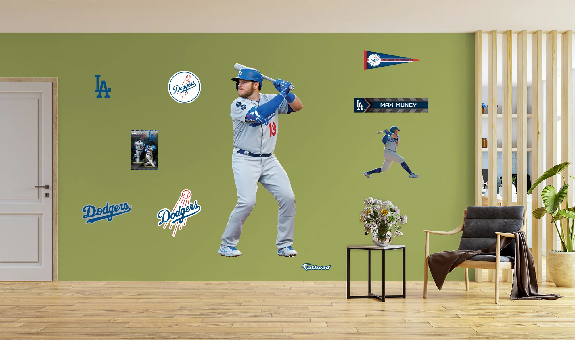 Max Muncy - Realbig Collection - Official Mlb - Los Angeles Dodgers - Reusable Vinyl Wall Decals #2 - Large (life-size) +9 Decals (34"w X 78"h)