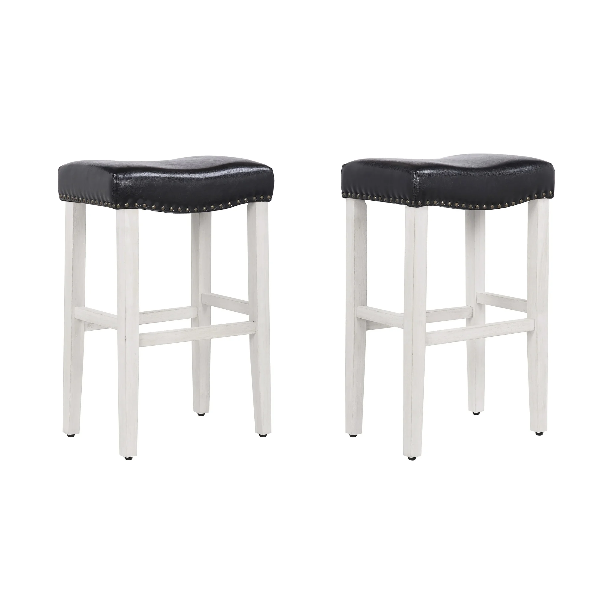 Jameson 29" Inch Upholstered Saddle Seat Bar Stool (set Of 2) Antique White - Black