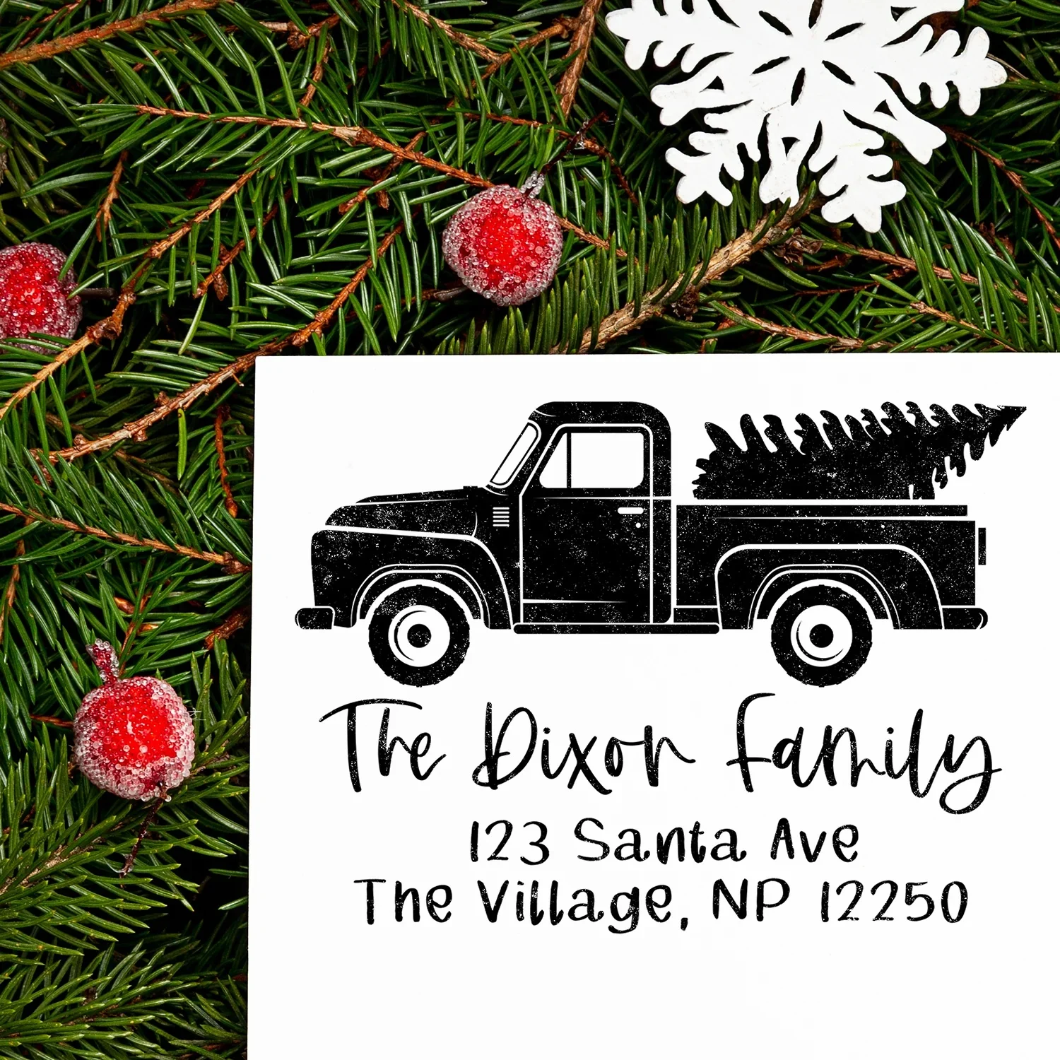 Christmas Truck Address Stamp - Self-inking/large/black