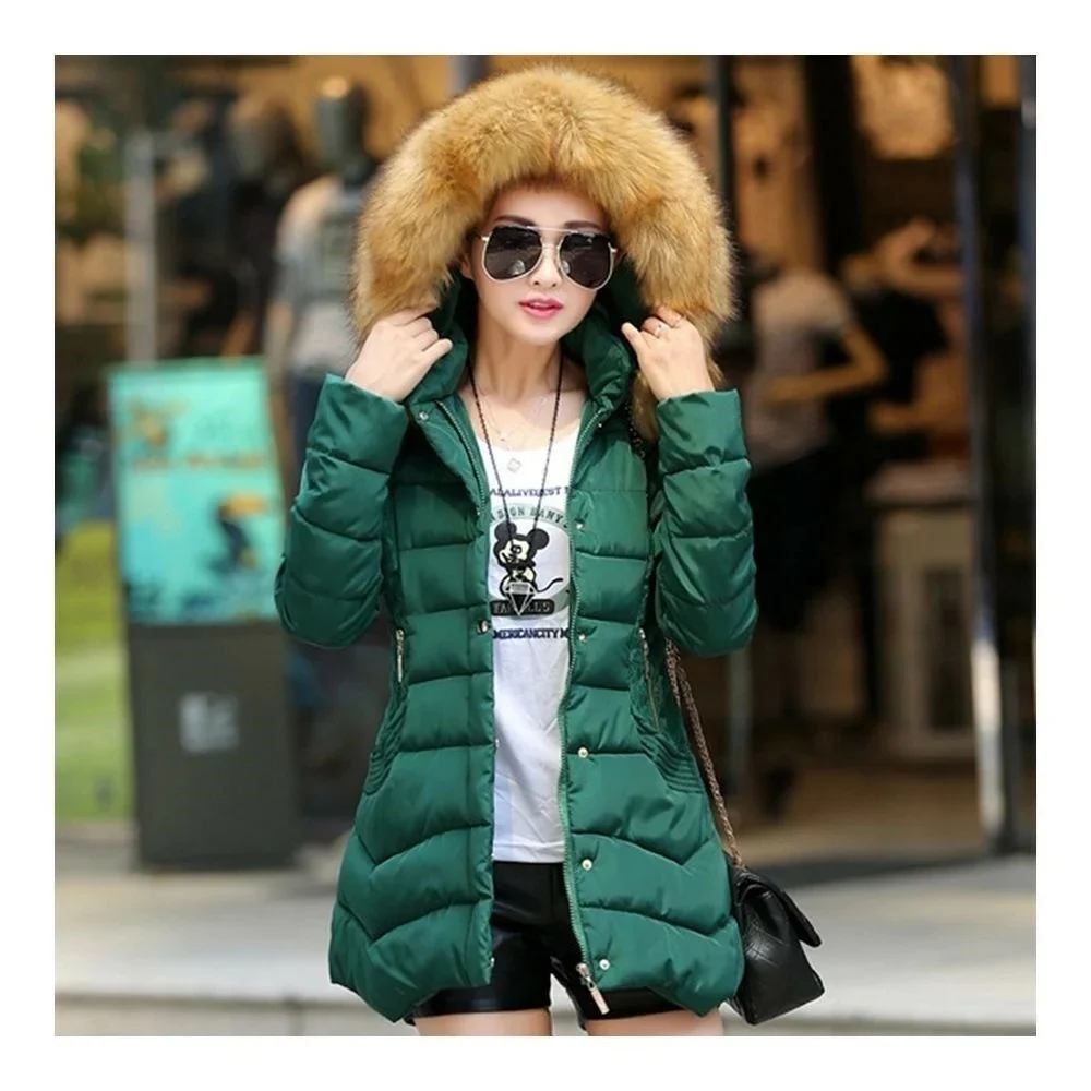 Femme Milieu Long Ajusté Coton Manteau Vert