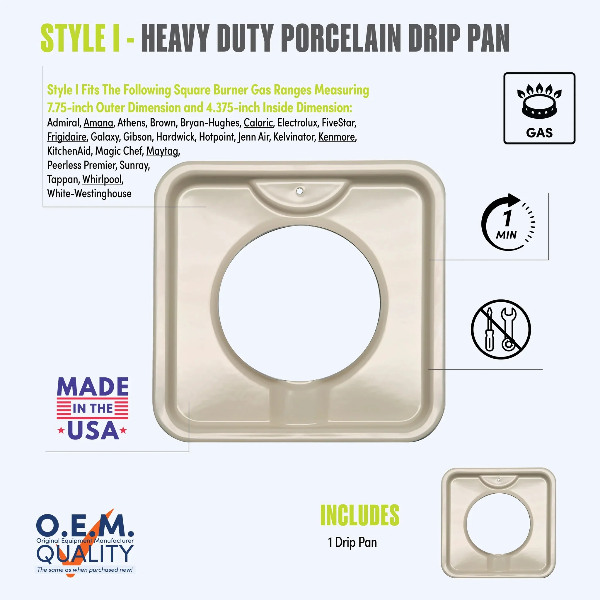 Style I Heavy Duty Porcelain Drip Pan - Almond