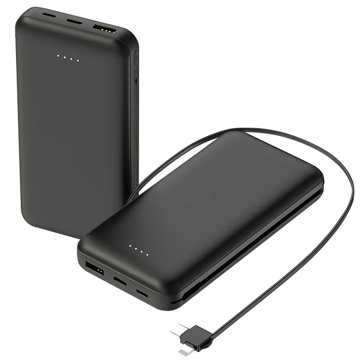10000mah Power Bank Portable Phone Charger External Battery Pack With Lt & Type-c Double-ended Cable Type-c Usb Cable Fit For Iosphone 14 Android And - Black