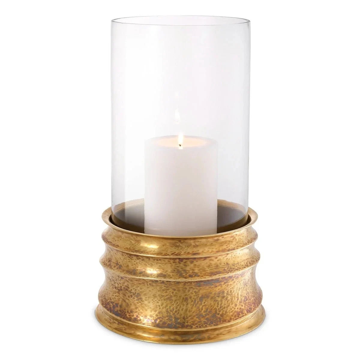 Gilardon Hurricane Lantern - Hammered Vintage Brass Finish