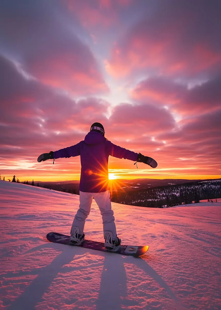 Snowboarder At Sunset Poster