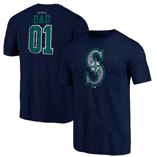 Men's Seattle Mariners Navy Father's Day Greatest Dad Tri-blend T-shirt
