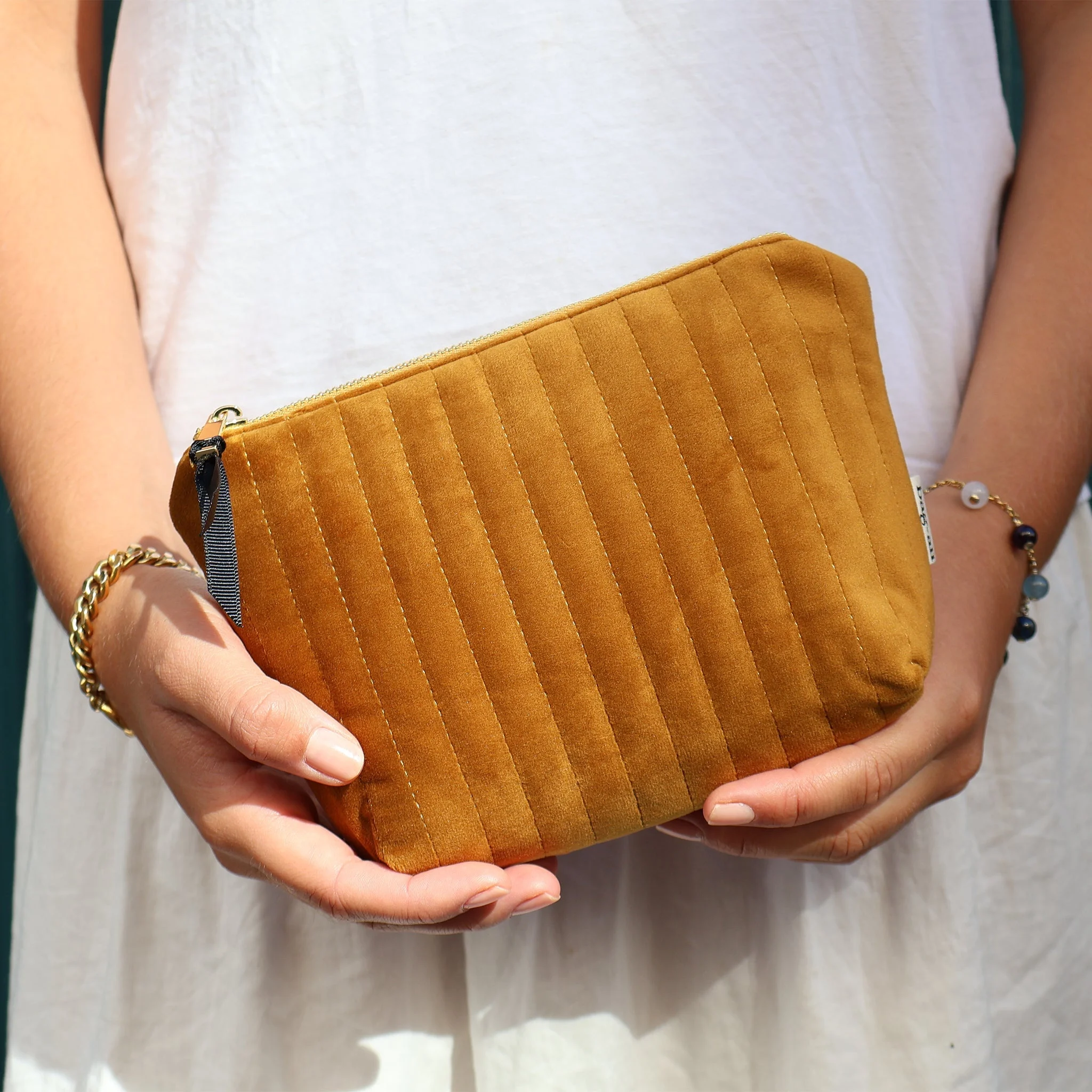 My Makeup Pouch, Coated Lining, Quilted Yellow Velvet