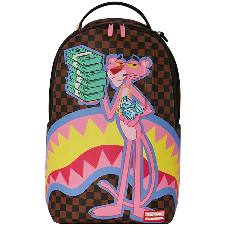 Sprayground Pink Panther Holding Money Stack Backpack Multicolor