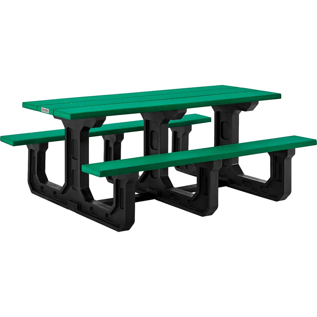 Global Industrial 6' Rectangular Picnic Table Recycled Plastic With Heavy Duty Base Green
