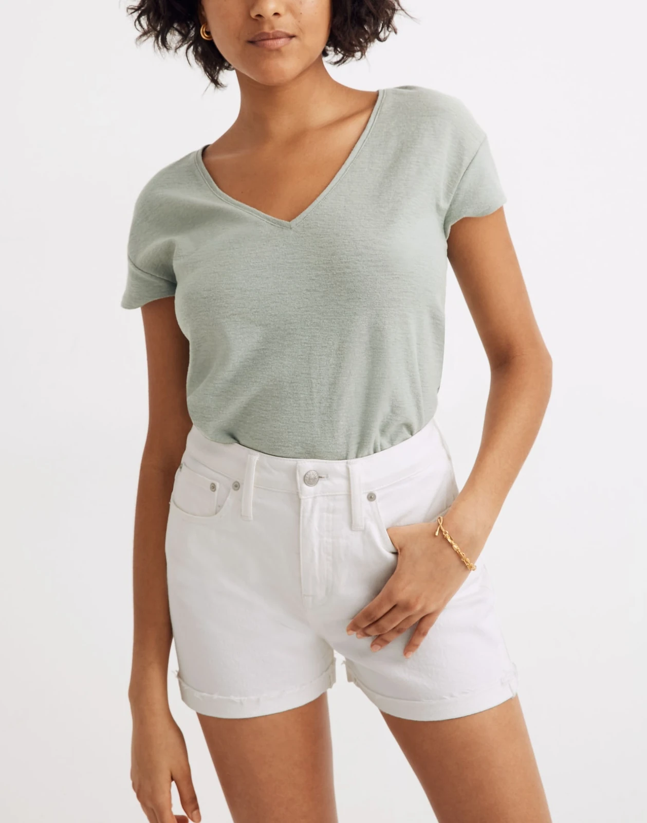 Curvy High-rise Denim Shorts In Tile White