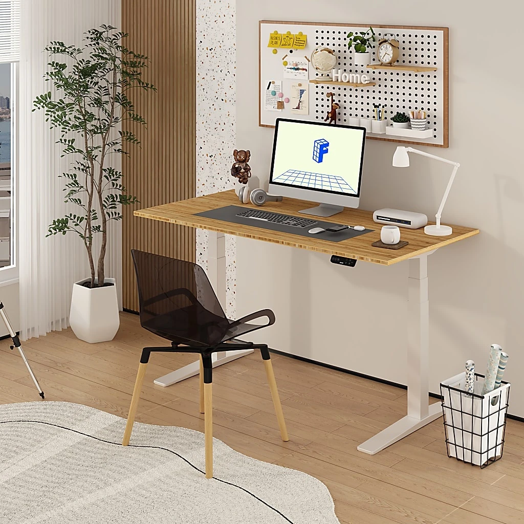 Flexispot E7 Pro 60"w Electric Adjustable Standing Desk, Bamboo/white
