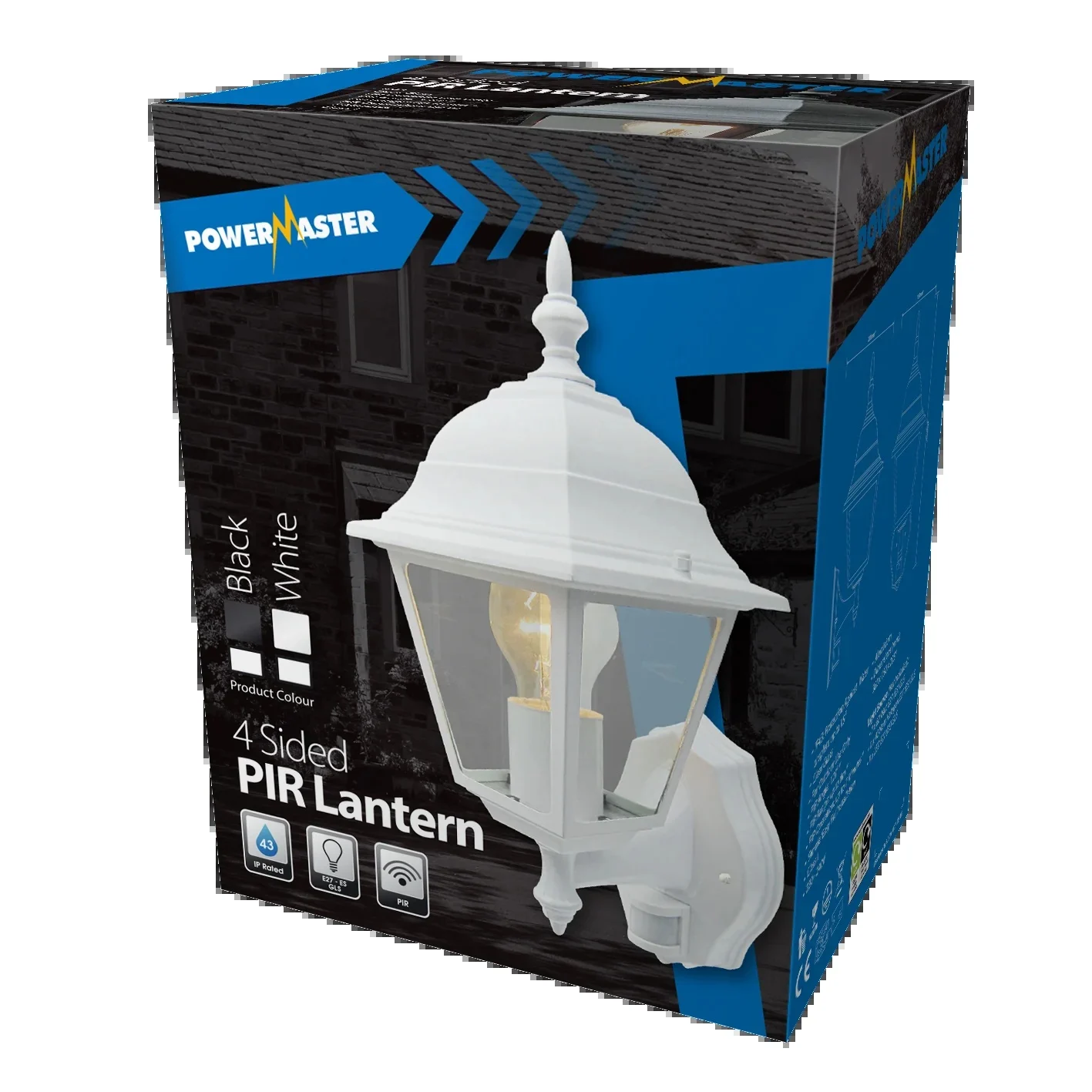 Powermaster S5905 Ip43 4-sided Pir Lantern - White